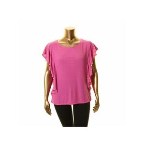 RACHEL ROY Womens Pink Short Sleeve V Neck Top Size: S
